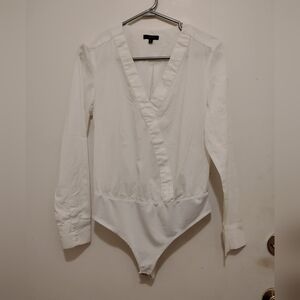 Dynamite White Long Sleeve Bodysuit Blouse | Size M